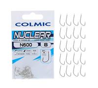 Colmic - 20 Ami da Pesca Nuclear in Acciaio Carbonio N600 Taglia 8, Finitura Nickel - Flatted, Round, Microbarb - Ideali per Trota - Prodotto Ufficiale Colmic