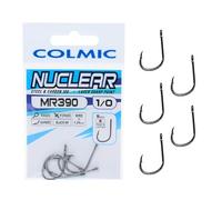 Colmic - 5 Ami da Pesca MR390 Nuclear in Acciaio Carbonio Black Nickel, Taglia 1/0 - Ringed, Forced, Barb - Ideali per Surf Casting, Bolentino e Light Drifting - Prodotto Ufficiale Colmic