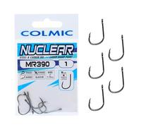 Colmic - 5 Ami da Pesca MR390 Nuclear in Acciaio Carbonio Black Nickel, Taglia 1 - Ringed, Forced, Barb - Ideali per Surf Casting, Bolentino e Light Drifting - Prodotto Ufficiale Colmic