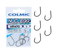 Colmic - 5 Ami da Pesca MR470 Nuclear in Acciaio Carbonio Black Nickel, Taglia 1 - Ringed, Forged, Barb - Per Surf Casting, Rock Fishing, Bolentino e Drifting - Prodotto Ufficiale Colmic