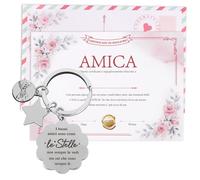 COLOFALLA Set Certificato Migliore Amica Portachiavi Amicizia Biglietto Auguri Compleanno Amica Scritte Italiano Busta Regalo Amica Compleanno Natale Regalo Laurea Collega
