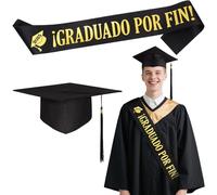 COLOFALLA Set Fascia Laurea Dottoressa Dottore Fascia Laureato Tocco Laurea Cappello Scritta Spagnolo Graduado por Fin Accessori Laurea Gadget Regalo Laurea (Uomo)
