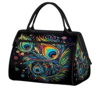 Coloful - Borsa da palestra con piume di pavone, per uomo e donna, etnica, dipinta, da viaggio, sport, impermeabile, per il fine settimana e la notte, leggera, da portare con sé