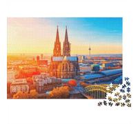 Cologne Cathedral Jigsaw Puzzle 1000 Piece Recyclable Hohenzollern Bridge Jigsaw Puzzles Puzzle Accessori da gioco Divertente And Stimolante Family Game Ottimo regalo Idea 38x26cm/1000pcs