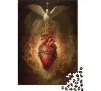 Colomba a croce Sacro Cuore, Fiamma 38x26cm/1000pcs Puzzle Adatto Per Adulti E Folla Dai 14 Anni in Su