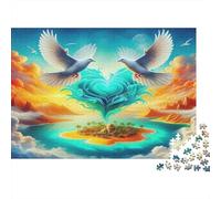Colomba Blu Bianca Puzzle 1000 Pezzi Isola Cuore Artistica Set Puzzle 1000 Pezzi Rilassante Casa Decorativa Regalo Adulti 70x50cm/1000pcs