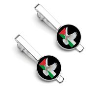Colomba della pace e bandiera palestinese della Palestina divertente fermacravatta clip fermacravatta clip clip cravatta normale cravatta regali decorativi per gli uomini, 5.5x2.2cm, Metallo