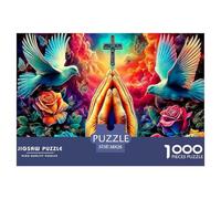 Colombe in Paradiso 1000 pezzi per adulti e bambini: Mani che pregano sulla croce Giochi educativi Decorazione della casa Puzzle per la famiglia 38x26 cm/1000 pezzi