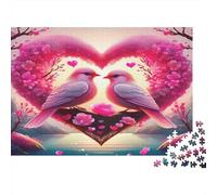 Colombe rosa romantiche albero a forma di cuore Puzzle 1000 Pezzi Puzzle per Adulti Puzzle di carta Puzzle per Famiglia Relax Decorazione Regalo per le festività 52x38cm/1000pcs