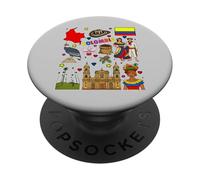 Colombiano, mano, disegnato, simboli, Colombia, mappa, culturale, icone PopSockets PopGrip Adesivo
