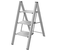 Colombo | Leonardo Scala Pieghevole in Alluminio Silver 3 Gradini | Scala 3 Gradini Extra Large 33x26cm Antiscivolo, Design Moderno | Portata 150kg | Conforme EN131 TÜV-GS | Made in Italy