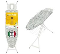 Colombo | Pratica Asse da Stiro 120x40cm Poggiaferro Rinforzato e Griglia | Tavola da Stiro Pieghevole Altezza Regolabile Max 95cm | Griglia Portabiancheria | Copri Asse in Cotone Bio | Made in Italy