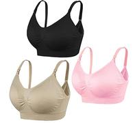 COLOMI 3 Pezzi Reggiseno per Allattamento Reggiseno per Allattamento Senza Ferretto per Allattamento e Dormire Senza Ferretto per Donna (M,Black+Nude+Pink/3Pack)