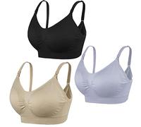 COLOMI 3 Pezzi Reggiseno per Allattamento Reggiseno per Allattamento Senza Ferretto per Allattamento e Dormire Senza Ferretto per Donna (L,Black+Grey+Nude/3Pack)