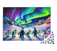 Colonia di Pinguini Puzzle 1000 Pezzi carta per adulti Paesaggio Aurora Boreale Gioco di Puzzle 1000 Pezzi relax concentrazione regalo decorazione casa 52x38cm/1000pcs