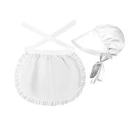 Colonial Woman Costume - Cap Half Apron Halloween Maid Pilgrim Cosplay | Colonial Costume | White Cap Half Apron Halloween Maid Pilgrim Cosplay Set | Colonial Womens Costume | For Halloween Cosplay
