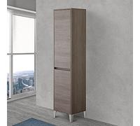 Colonna Bagno con Cesto portabiancheria, L 40 x P 35 x H 183 cm, 2 Ante con Ripiani Interni Linea Way (Rovere Scuro)