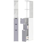 Colonna Bagno, Mobile Bagno Salvaspazio In Legno, Mobiletto Con Armadietto, Ripiani E Cassetti, 15x33x136.8 Cm, Grigio Chiaro