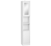 Colonna Bagno Salvaspazio In Legno Con Specchio E Apertura A Pressione, 30x28x170cm, Bianco
