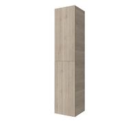 Colonna Bagno Sospesa 160cm In MDF Cappuccino Cannettato Con 2 Ante Reversibili Push And Pull E Ripiani In Cristallo Regolabili Nara