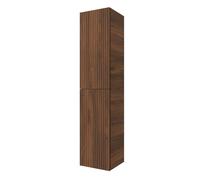 Colonna Bagno Sospesa 160cm In MDF Noce Maya Cannettato Con 2 Ante Reversibili Push And Pull E Ripiani In Cristallo Regolabili Nara