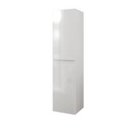 Colonna bagno sospesa bianco lucido H 136 cm in legno MDF, ante reversibili soft-close e ripiani in vetro