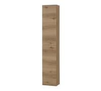 Colonna Bagno Sospesa Leda H160 Cm In Legno Nobilitato Finitura Quercia Naturale, 2 Ante Reversibili Push-Pull, 4 Ripiani In Vetro Regolabili, Già Montata Con Staffe Linea Leda