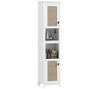 Colonna da bagno Homcom a 2 ante con frontale in rattan 40X30X167,5 cm Bianco