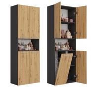 CDF Mobile da Bagno con Armadietti e Ante Antracite/Rovere Artisan Colonna Bagno Salvaspazio 1 Cesto per la Biancheria Mobile Alto a Colonna Cesto Portabiancheria Armadio Bagno 174 x 60 x 30