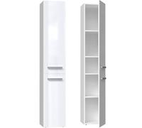 CDF NEL II - Palo da bagno | Colore: bianco lucido, moderno scaffale da bagno | Armadietto portaoggetti | ampi ripiani | Porte | Facile installazione | Manici eleganti