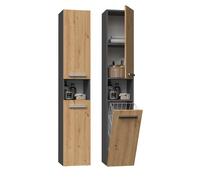CDF Mobile da Bagno Lavanderia Colonna Bagno con Cesto per Biancheria Armadio Salvaspazio per Spazi Ridotti Soggiorno Corridoio WC Rovere Artisan/Antracite largh 31 cm 30x31x174 cm Facile Montaggio