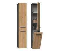 CDF Mobile Bagno a Colonna Alta Armadietto con Cesto Portabiancheria Integrato Ante Lunghe e Ripiani Salvaspazio 31 x 30 x 174 cm - Antracite/Rovere Artisan