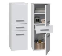 CDF Mobile alto da bagno NEL V DDS | Colore: Bianco | Moderno scaffale da bagno | Armadio portaoggetti | Spaziosi ripiani | Porte | Montaggio facile | Maniglie eleganti