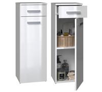 CDF Mobile alto da bagno NEL V DS | Colore: Bianco lucido | Moderno scaffale da bagno | Armadietto portaoggetti | Spaziosi ripiani | Porte | Montaggio facile | Maniglie eleganti