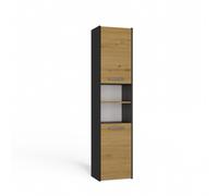 CDF Mobile da bagno - Colonna salvaspazio stretta 40x30x170cm - con anta e ripiani - Armadietto alto moderno per bagno - Antracite/Rovere Artisan