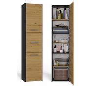 CDF Mobile da bagno - Colonna salvaspazio stretta 40x30x170cm - con anta e ripiani - Armadietto alto moderno per bagno - Antracite/Rovere Artisan