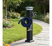Colonna d'acqua da giardino con luce solare, idrante da giardino antigelo in lega di alluminio, rubinetto da giardino autoportante con pistola a spruzzo e doppio rubinetto (L, 79 cm/31,1 pollici)