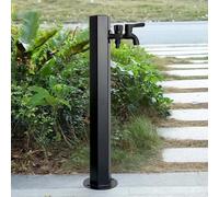 Colonna d'acqua da giardino verticale in acciaio inossidabile nero 23,6'' Crepa antigelo Supporto per rubinetto esterno per patio esterno Cortile e rubinetto(Double-spout faucet Height: 60cm)