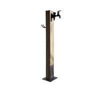 Colonna d'acqua quadrata da giardino verticale con finitura in legno, rubinetto da pavimento in acciaio inossidabile, supporto for tubo flessibile indipendente con rubinetto a doppia uscita(Bruin)