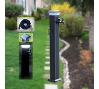 Colonna d'acqua solare a LED for esterni, idrante da giardino antigelo luce notturna alimentata for giardino cortile(With Dual Faucet+spray Gun,104CM)