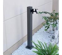 Colonna d'acqua verticale quadrata per giardino, in acciaio inox, con doppia uscita, rubinetto in rame, per tutte le stagioni (nero, 15 x 65 cm)