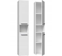 CDF Mobile Bagno a Colonna Alta Armadietto Stretto Salvaspazio con 2 Ante Corte e 5 Ripiani Organizzazione Bagno 31 x 30 x 174 cm - Bianco