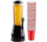 Relaxdays 51 Accessori da Birra, Torre da 2,5 Litri con Spillatore, 50x Bicchieri da Berr Pong in Plastica Rossa