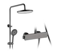 Colonna Doccia 40° Termostatico, Set Doccia con Doccia Tondo Effetto Pioggia 26cm, Rubinetto Cascata, Sistema Doccia con Doccetta 3 Modalità, Asta Saliscendi Doccia Regolabile, Corpo in Ottone