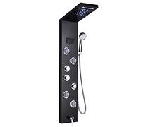 Colonna doccia a LED di lusso con miscelatore per vasca da bagno e soffione doccia portatile, controllo della temperatura, finitura nera opaca, apparecchio da bagno moderno