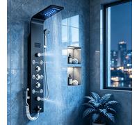 Colonna Doccia a LED in Nichel Nero con Sei Funzioni, Doccia a Pioggia e Cascata, Getti Massaggianti Spa, Doccia per Vasca con Bidet e Rubinetteria da Bagno