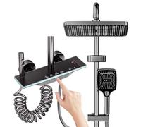 Colonna Doccia con Miscelatore, Doccia Idromassaggio con Soffione 31×20cm e 3 Modalità Doccetta, 4 Tasti di Pianoforte, Colonna Doccia da 130cm（Grigio Pistola）