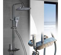 Colonna Doccia con Miscelatore Doccia Soffione Completo Asta Doccia con Soffione e Doccetta 135 cm Regolabile Soffione Doccia Quadrato (Grigio)