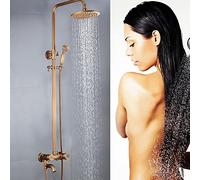 Colonna Doccia con Miscelatore Ottone Set Doccia Completo Vintage Altezza Regolabile Rubinetto Doccia Ottone Antico Altezza 85-150 cm