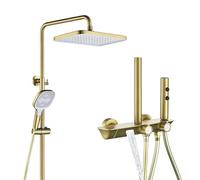 Colonna Doccia Con Miscelatore Termostatico Set Doccia con Soffione Doccia, doccia a mano, rubinetto per vasca, Spruzzatore per Bidet, Kit Doccia con Asta Saliscendi Doccia Regolabile (Oro Spazzolato)